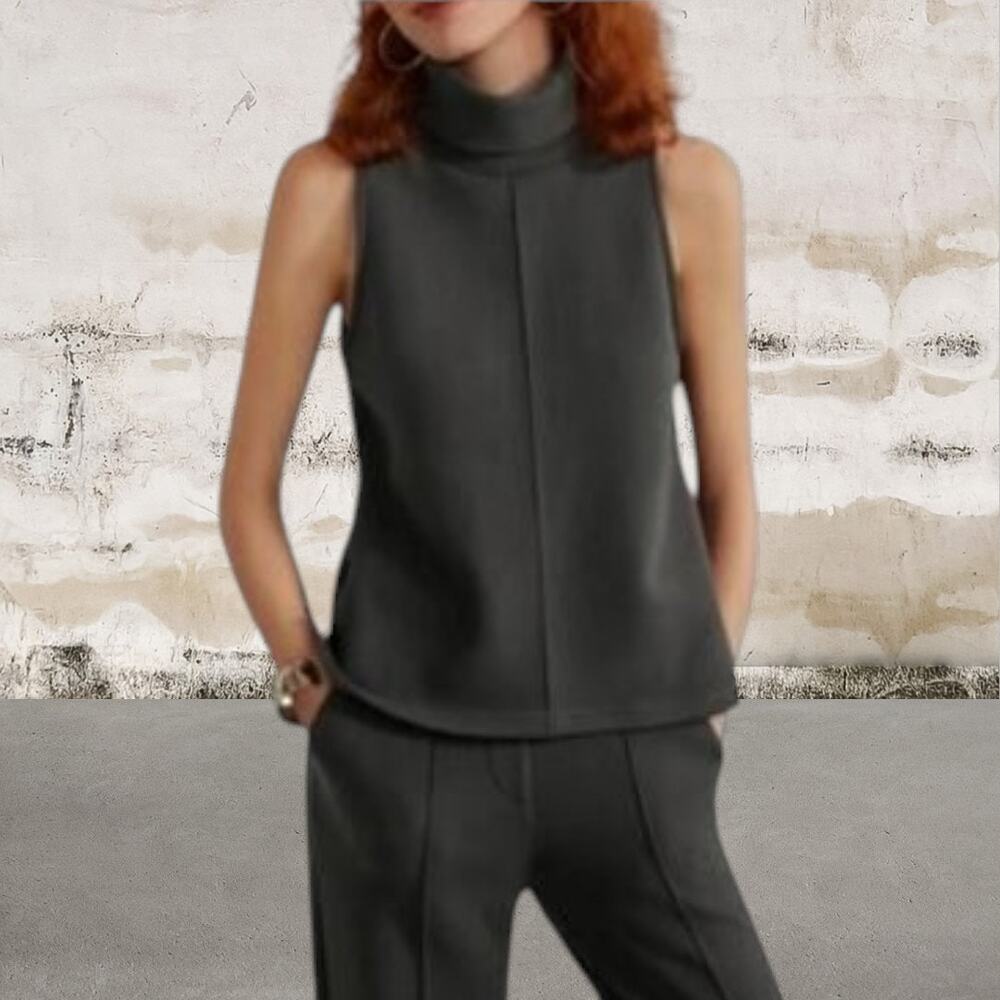 OGL $59 Turtleneck Split Hem Top Dark Gray FuzzLuxe Scuba Fabric Small NWT